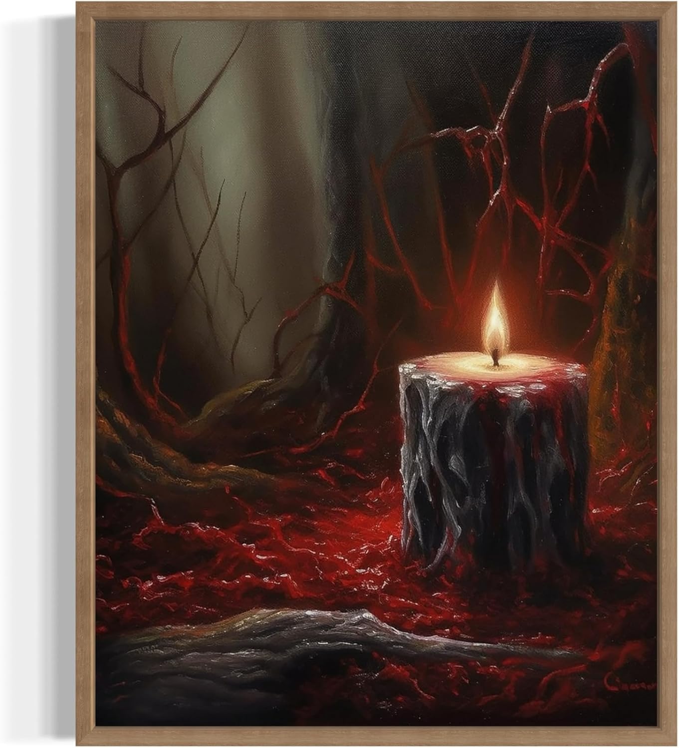 Gothic Candle Poster Art Print, Halloween Scary Vintage Wall Art Academia Spooky Painting Decoration for Horror Prints, Posters Bedroom Decor 89 (Gothic Candle, 11 x 14 inches, Wood Frame)