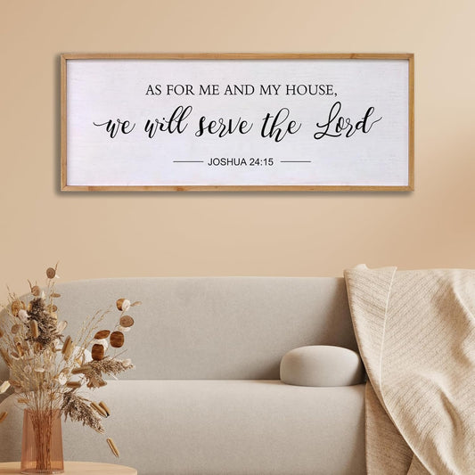 As for Me and My House We Will Serve the Lord Wall Decor - 40" x 15" Large Rustic Family Living Room Wood Framed Home Sign Joshua 24 15 Christian Bible Verse Plaque Hanging Wall Art(Wood)