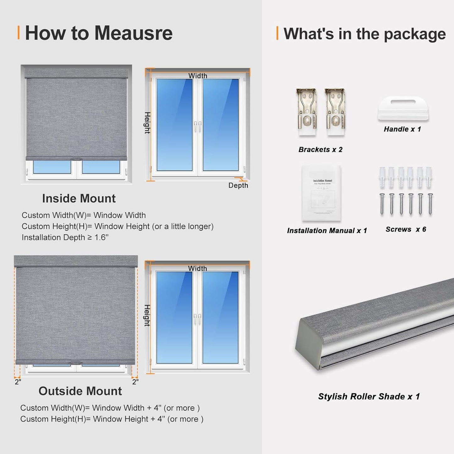 Persilux Blackout Roller Shades for Indoor Windows with Upgraded Cassette, Cordless Shades Window Blinds Pull Down for Doors, Easy to Install for Office/Living Room/Bedroom, Grey(28.5" W x 56" H)