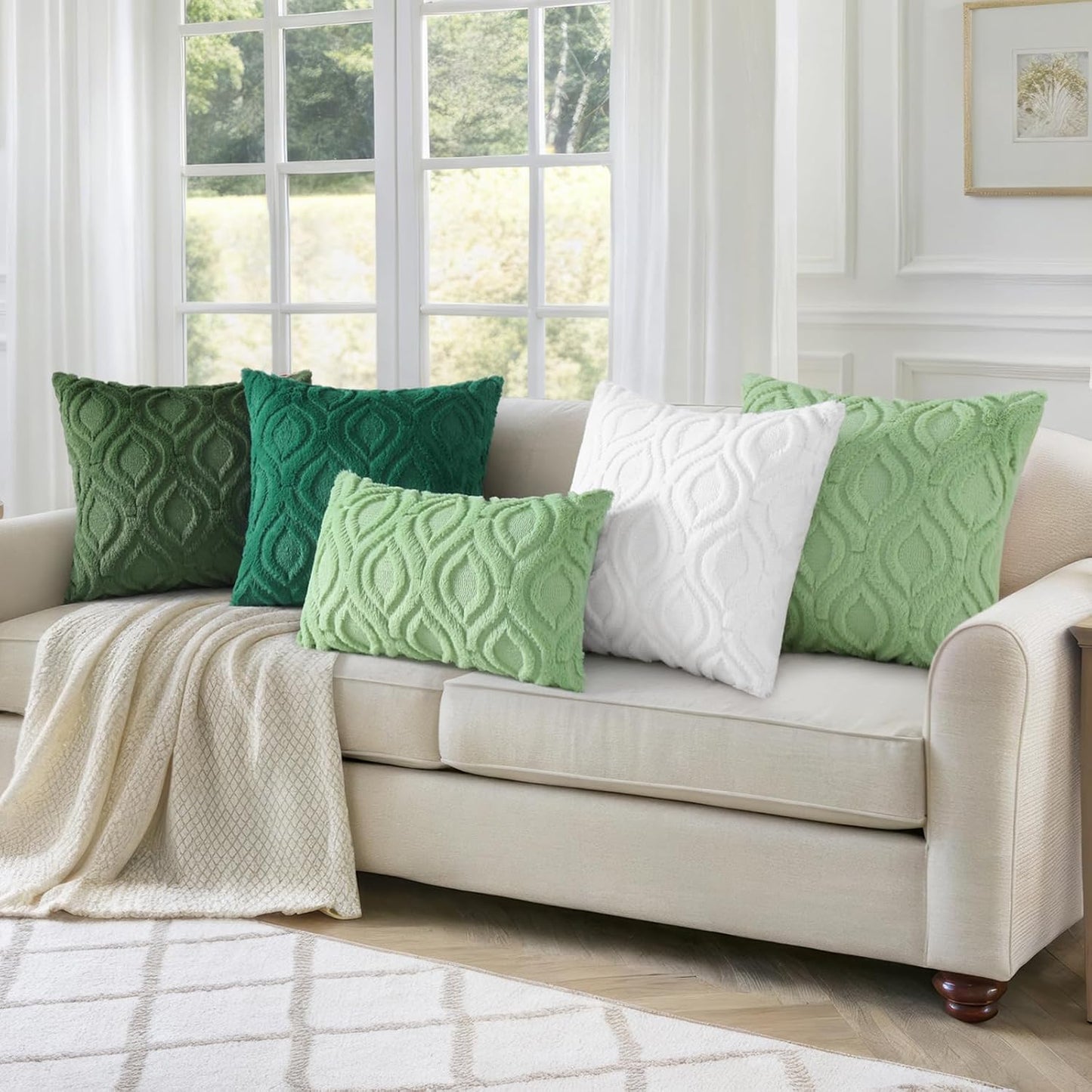 decorUhome Throw Pillow Covers 12x20 Inch Set of 2, Soft Plush Decorative Faux Fur Forest Elf Solid Couch Pillow Covers, Accent Farmhouse Neutral Lumbar Euro Pillow Cases for Sofa Bed Living Room