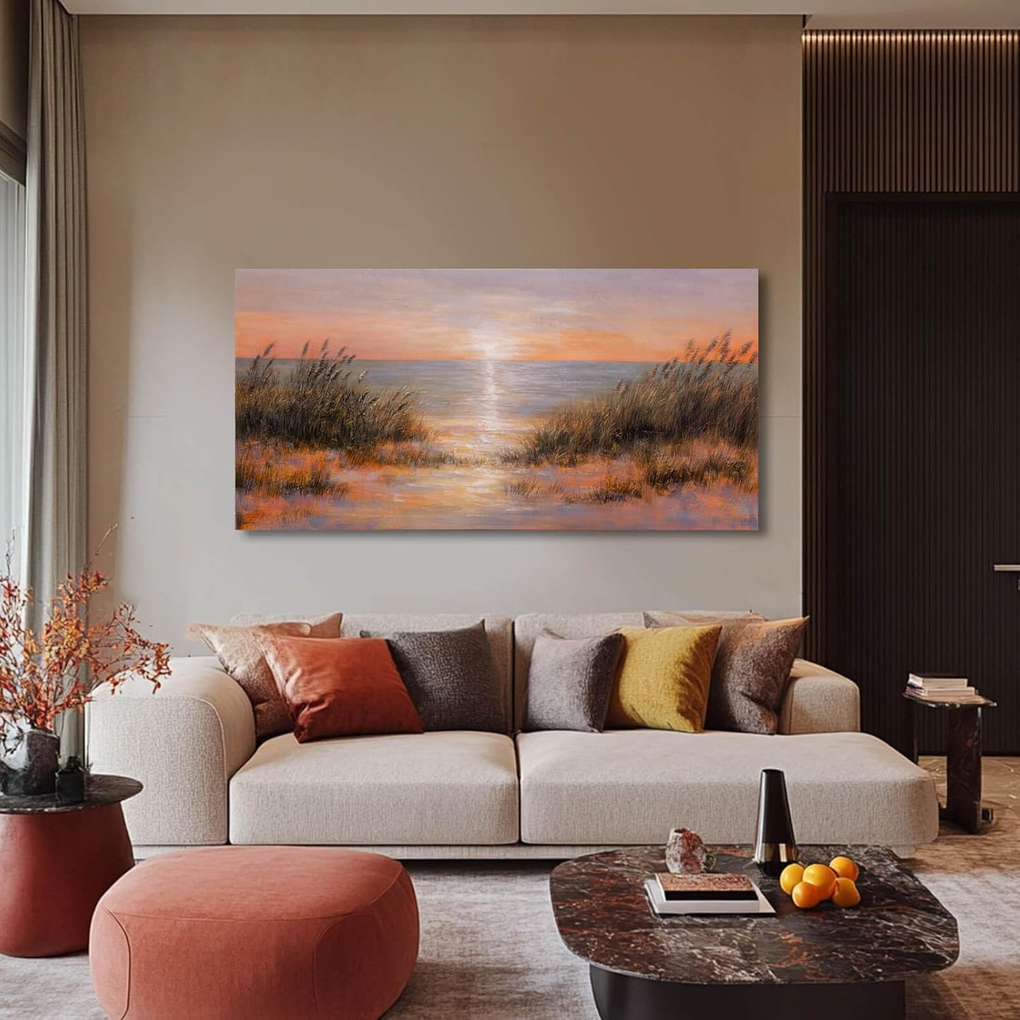 Coastal Wall Art Colorful Scenery Artwork Orange Sunset Wall Decorations for Living Room 24"x48" Nature Photo Prints for Bedroom Dining Room