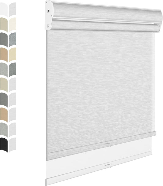 BERISSA Cordless Dual Roller Shades with Cassette Valance, Double Window Shades - Blackout and Light Filtering, Day and Night for Home Office Door. Striped Jacquard White. 67 W x 80" H