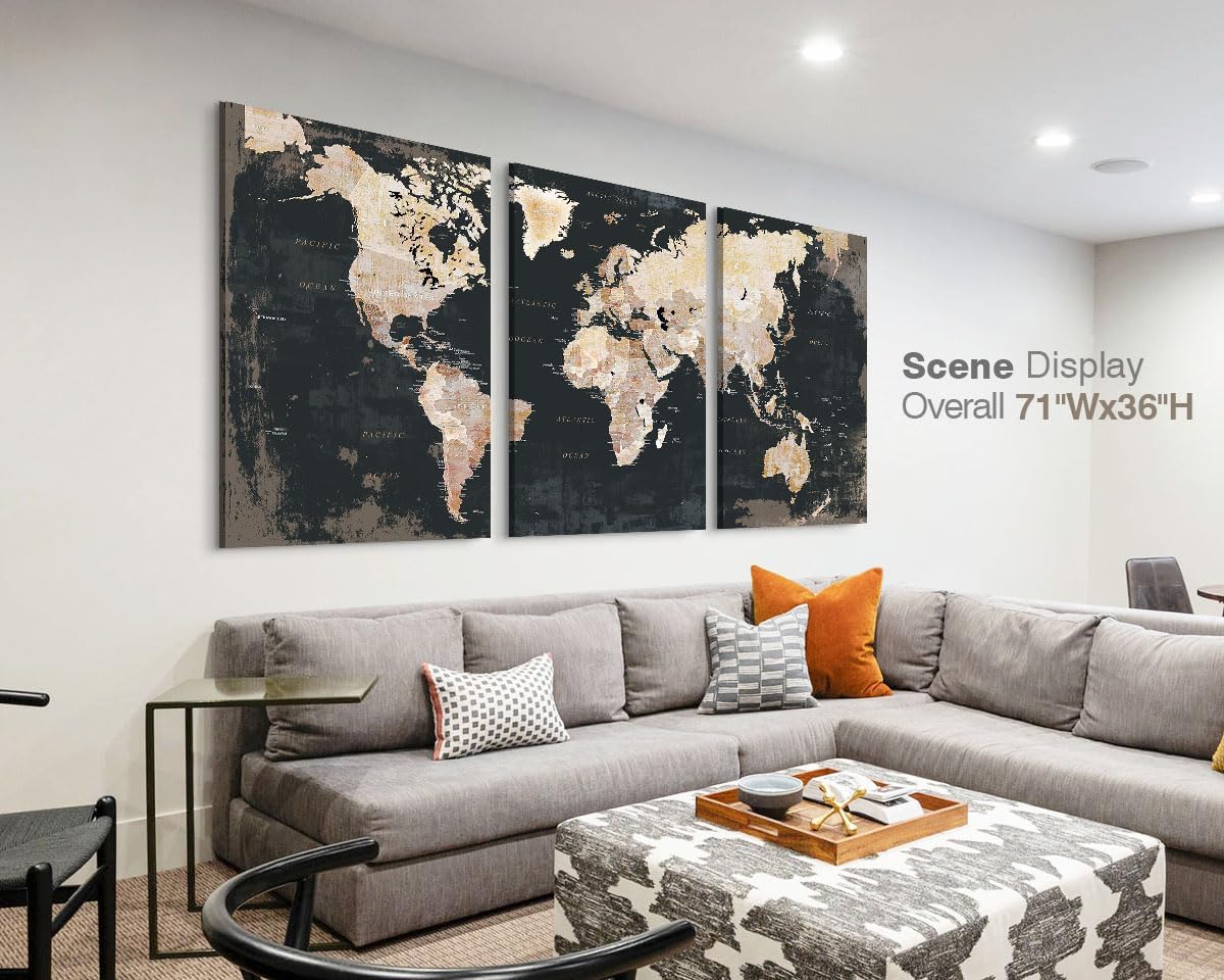 Black and White Wall Art for Living Room Map Office Wall Decor for Bedroom Modern Artwork for Wall Oversize Large Decor for Kitchen