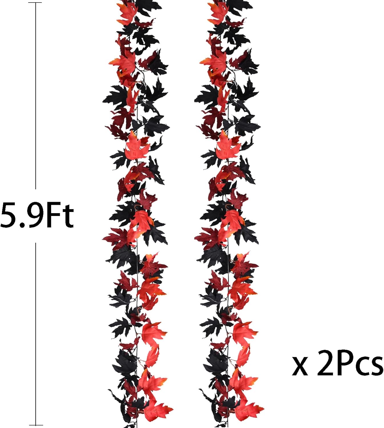 DearHouse 2 Pack Fall Maple Leaf Clearance, 5.9Ft/Piece Halloween Maple Foliage Garland Black and Red Autumn Decor for Home Fireplace Party