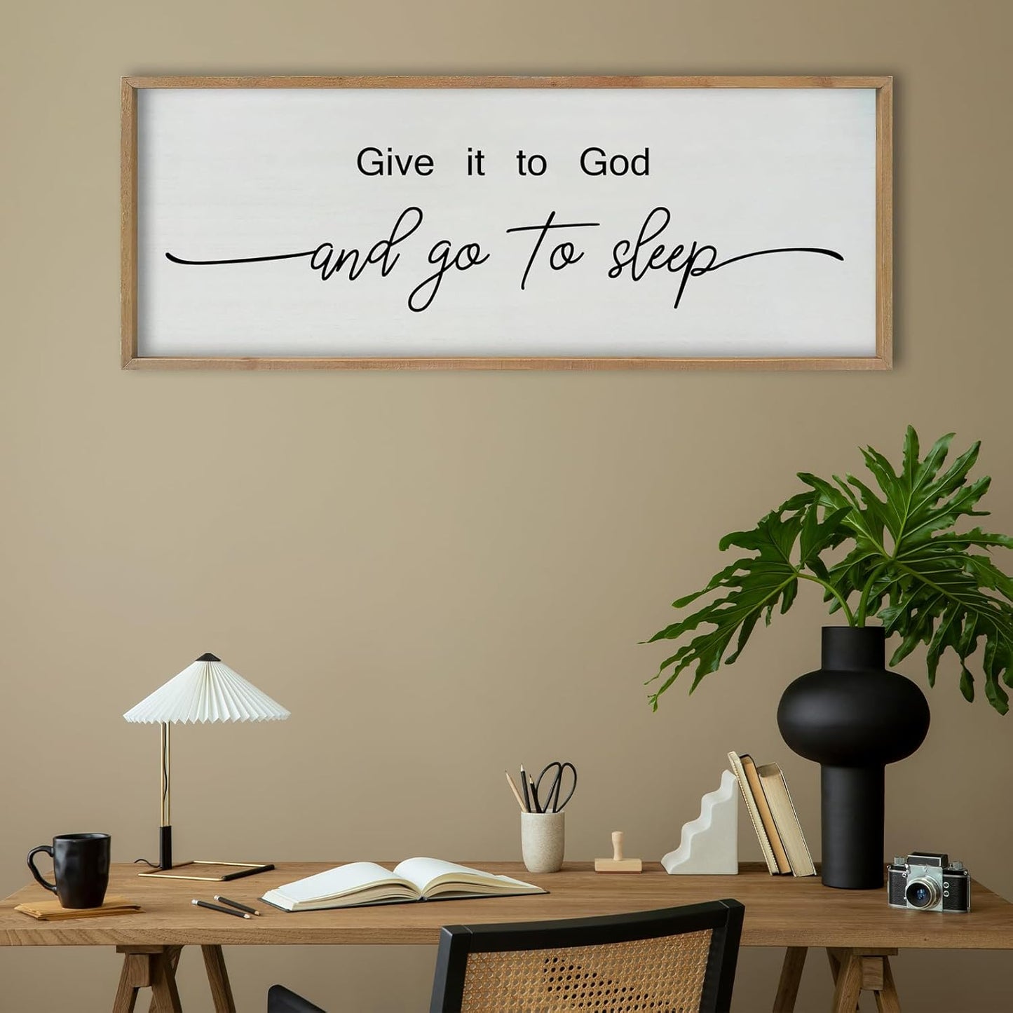 SRSZHIYUE Give It To God And Go to Sleep Sign Wall Decor 40"×15" for Master Bedroom Above Bed Guest Room Over Art Decoration (Wood)