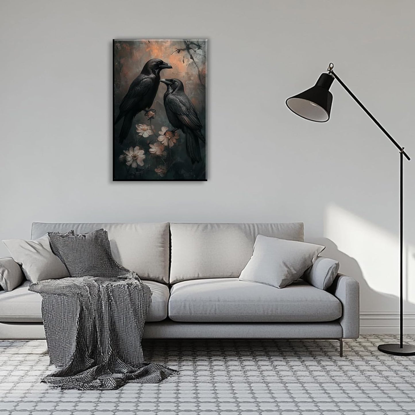 OAAPITI Birds Canvas Wall Art Black Couple Crow Picture Print Vintage Gothic Raven Artwork for Living Room Halloween Home Wall Decor(Artwork-7,24"x36")