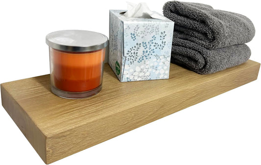 joelsantiques 24 Inch Wooden Floating Shelves for Wall - 24x8x2 in - Made of Natural Wood - Short Heavy Duty Rustic Wall Shelves for Bedroom - Perfect for Living Room, Kitchen - Beige