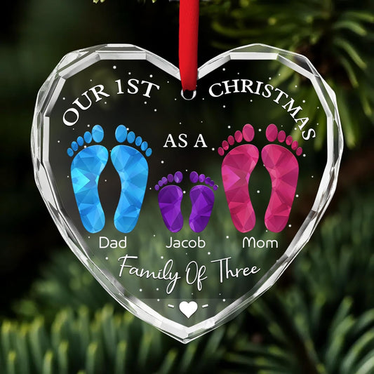 First Christmas As A Family - Personalized Custom Glass Ornament for Family of 3 People and Pets, 1st Xmas Family Ornament 2025 Baby's First Christmas