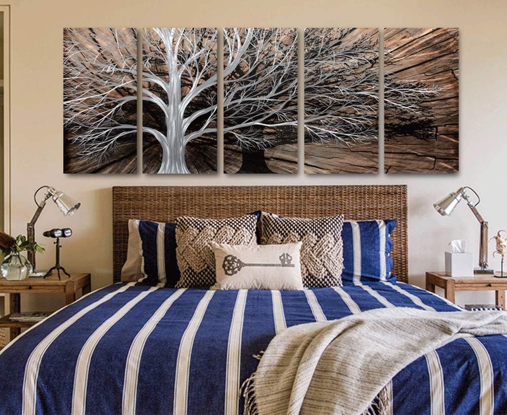 Yihui Arts Tree of Life Metal Wall Art Set - Handcrafted 3D Aluminum Sculpture, Silver Couples Artwork for Home Decor - Perfect Living Room, Bedroom, or Office Accent