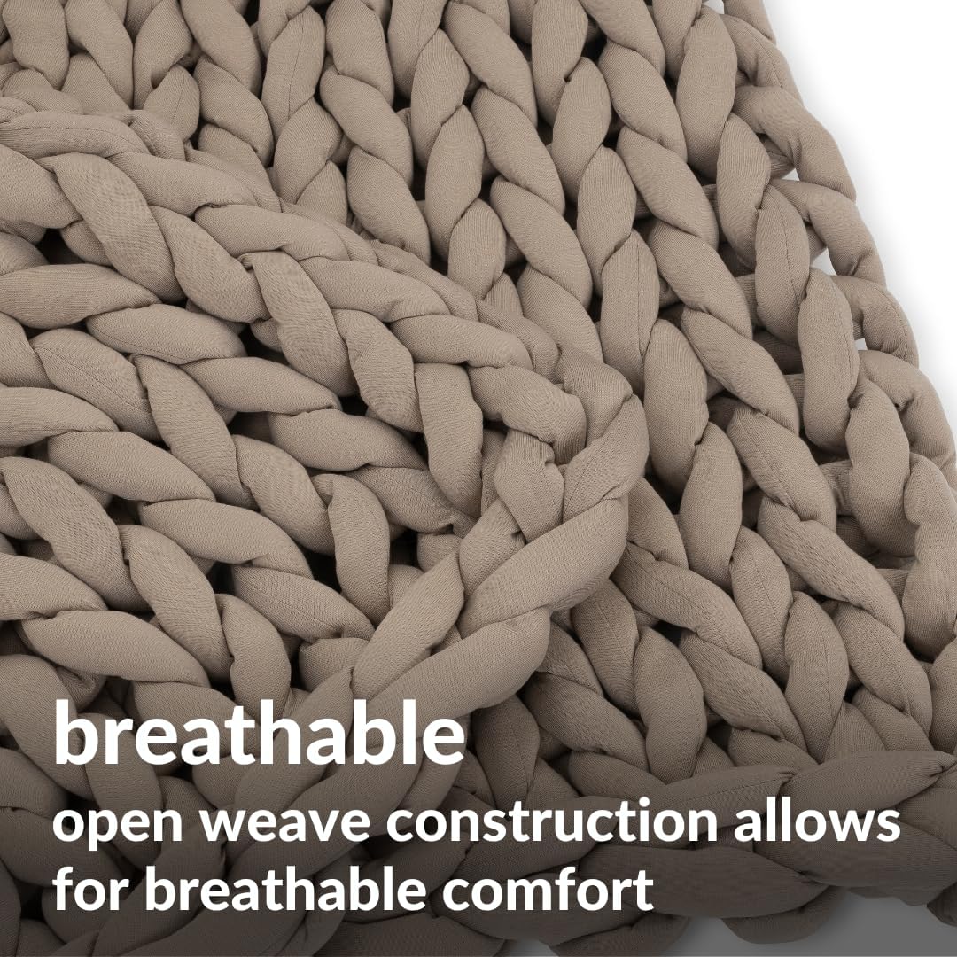 Nuzzie Chunky Knit Weighted Blanket - Breathable, Cooling, Hand Made Knit Throw Blanket for Sleep for Relaxation - Machine Washable, Stylish Design (Taupe, Throw | 12lbs | 44"x60")
