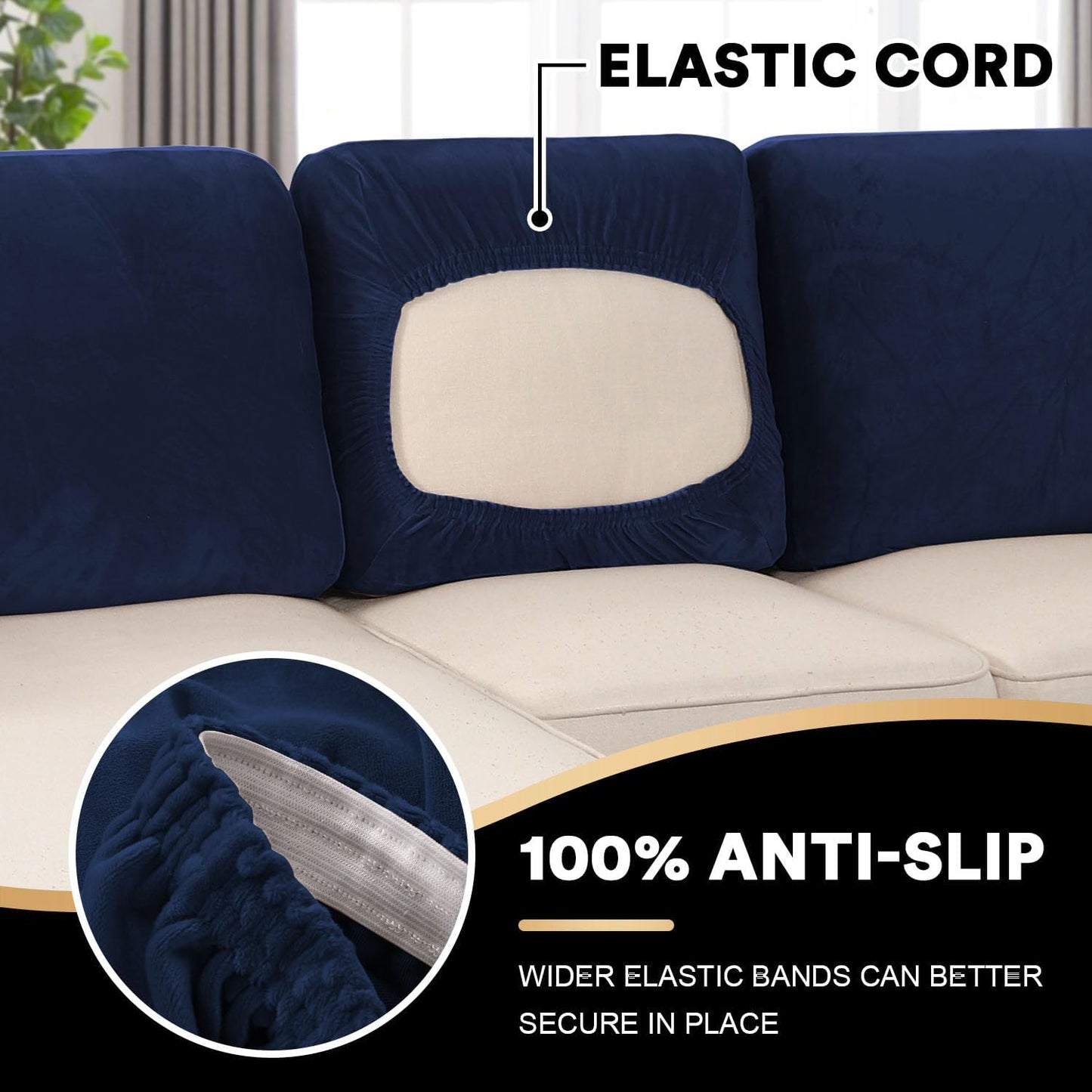 PrinceDeco Sectional Couch Covers Velvet Cushion Covers for Sectional Couch Cushion Covers for Sectional Sofa Separate Sectional Sofa Slipcovers Washable(1 Chaise Back+ 2 Sofa Back,Navy)