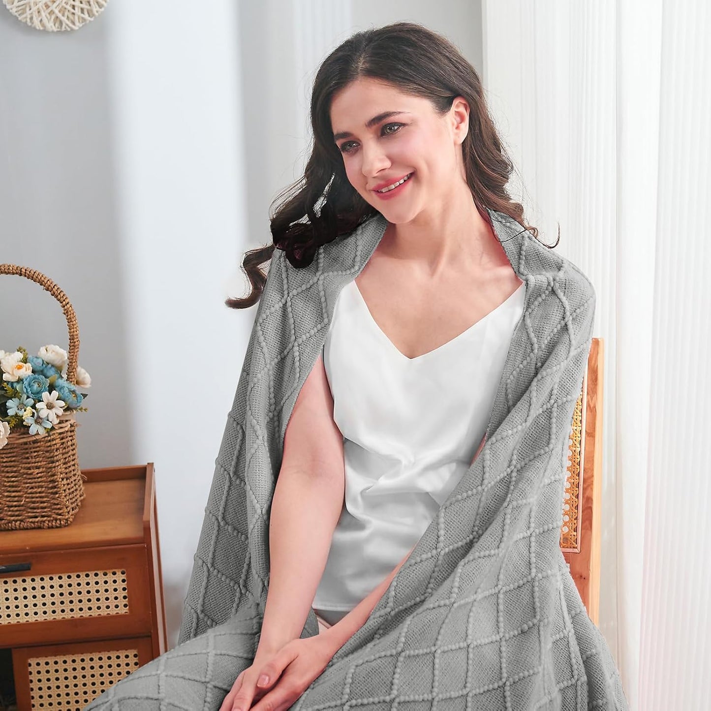 inhand Knitted Throw Blankets for Couch and Bed, Soft Cozy Knit Blanket with Tassel, Light Grey Lightweight Decorative Blankets and Throws, Farmhouse Warm Woven Blanket for Men and Women, 50"x60"