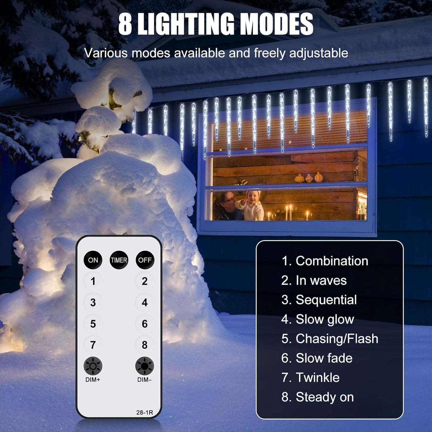 Icicle Lights Outdoor with Remote, 20ft 100 LED 20 Tubes Connectable Ice Shape Hanging Christmas Lights for Tree Patio Roof Holiday Decor, Multicolor