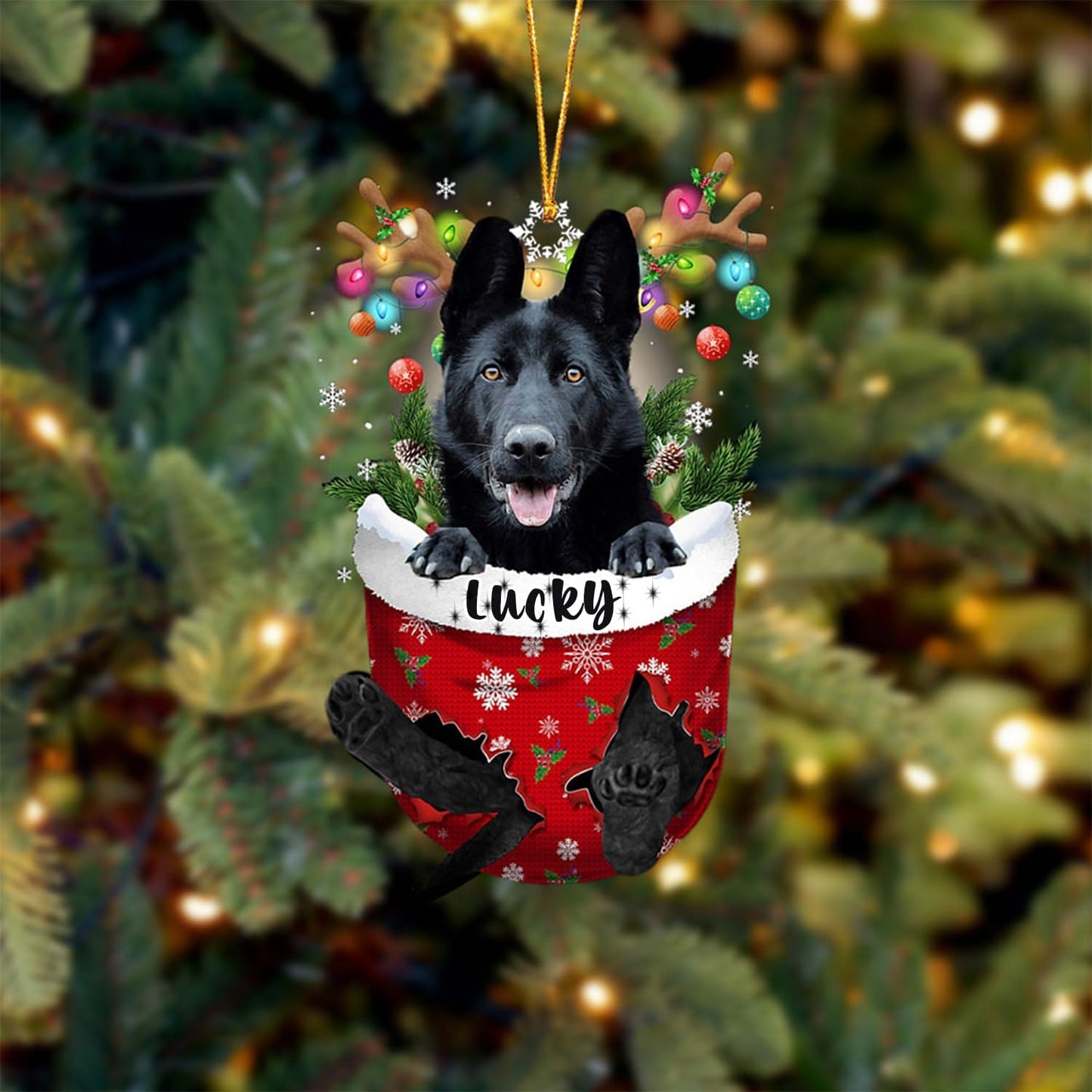 Black German Shepherd Dog Christmas Ornament, Black German Shepherd in Snow Pocket Christmas Tree Ornament, Dog Lovers Gift Idea Xmas Decor, Christmas Decorations for Tree, Ornament Gift for Dog Lover