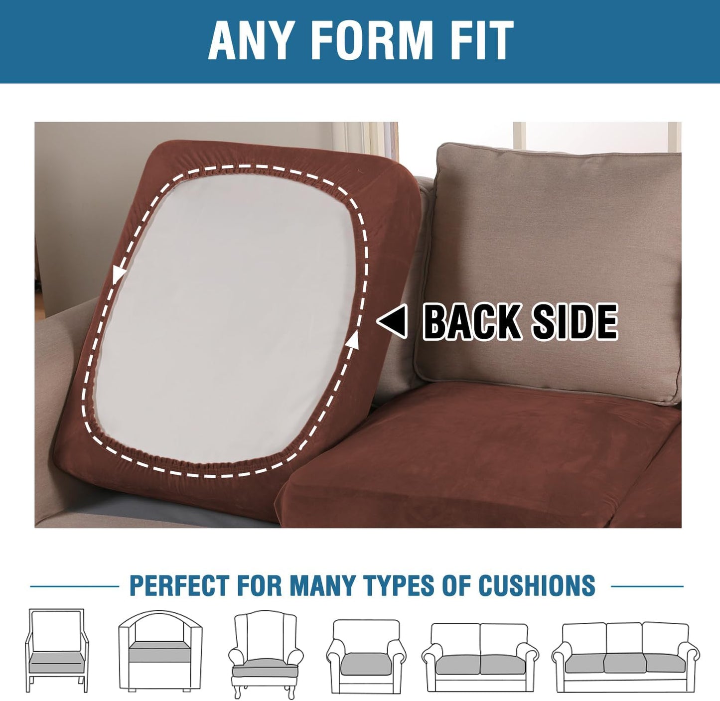 H.VERSAILTEX Velvet Stretch Couch Cushion Cover Plush Cushion Slipcover for Chair Loveseat Sofa Cushion Furniture Protector Seat Cushion Sofa Cover (2 Piece Large Sofa Cushion Covers, Burnt Brick)