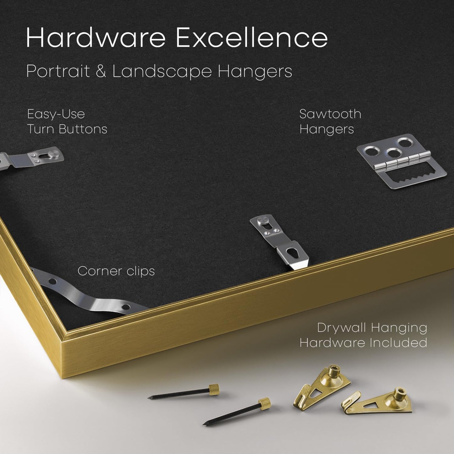 Homeforia 24x24 Gold Square Frame, High End Metal 24 x 24 Large Gold Poster Frames with Mat 20 by 20 for Photo, 24by24 Thin Picture Frame Matted to 20x20 inch Print, Tempered Glass, Wall Kit, Set of 1