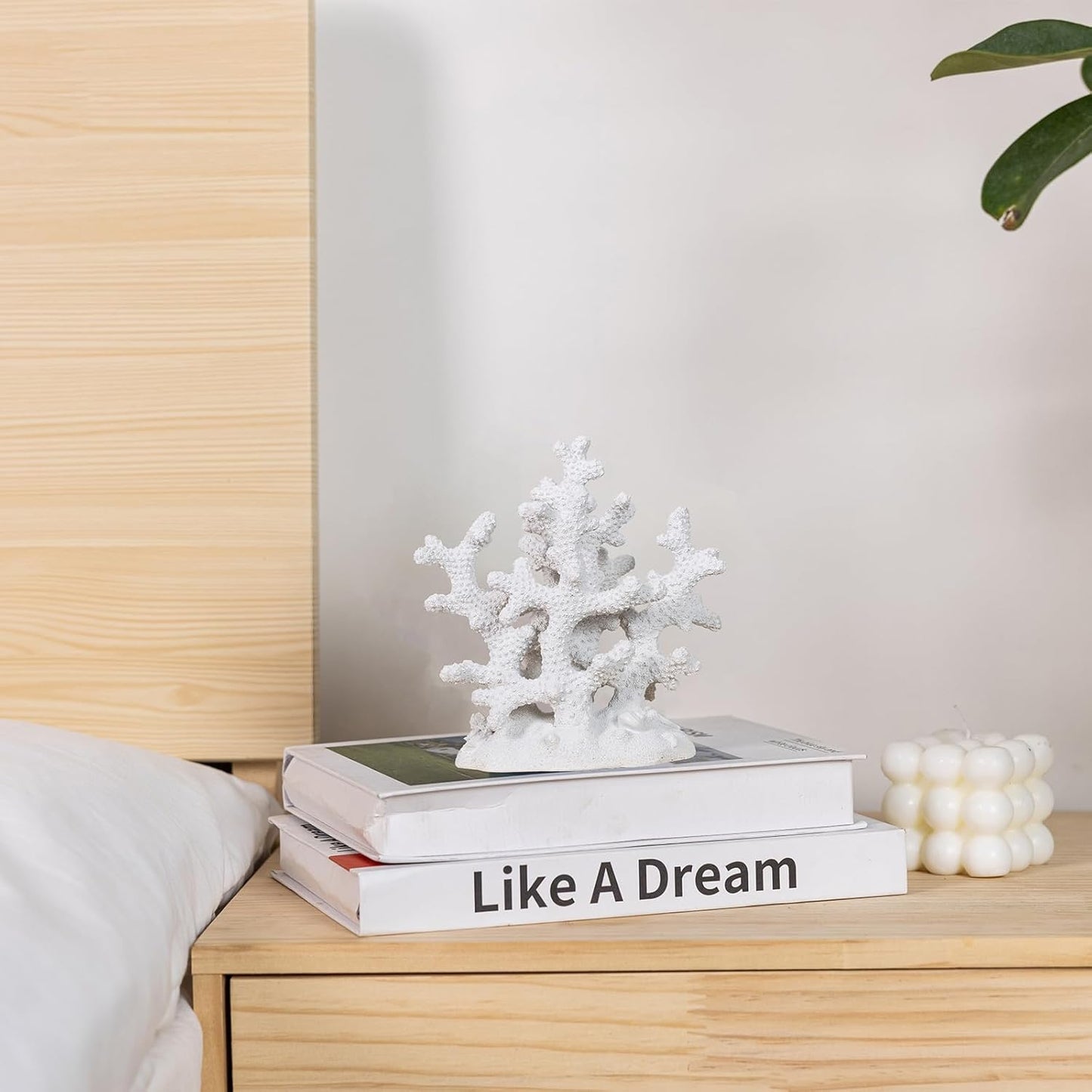 7.1" H White Coral Decor, Resin Statue, Nautical Decorations for Home, Bedroom, Bathroom, Living Room, Beach/Coastal/Ocean Themed Cabinet Shelf Tabletop Decor