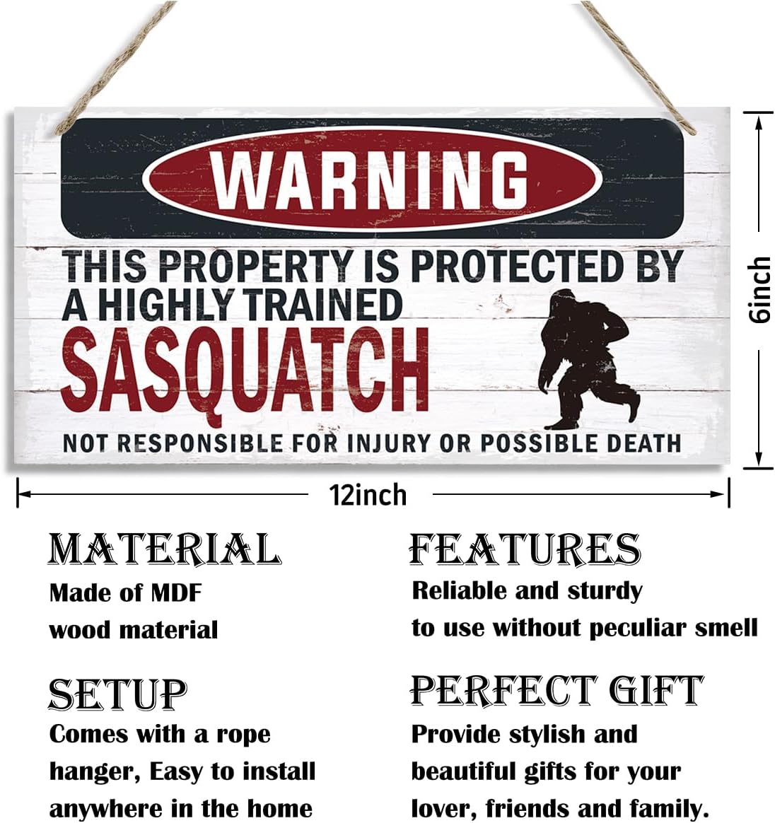 Warning Sign, Sasquatch Warning Wood Plaque Sign, Funny Door Signs, Decorative Wood Hanging Suspension Plaque, Farmhouse Wooden Wall Decor, Outdoor Hanging Wooden Signs