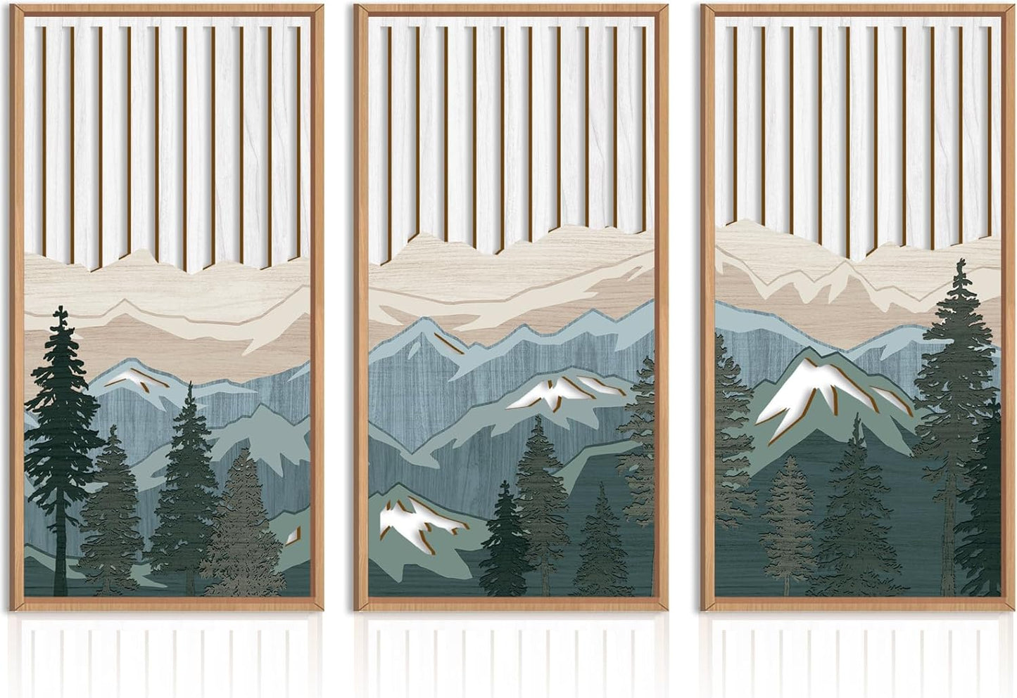 IARTTOP Large Mountain Wood Wall Art Framed Decor Set Of 3, Modern Mountain Landscape Wall Art Nature Artwork Wall Decor For Bedroom, Living room, Office-16 x32