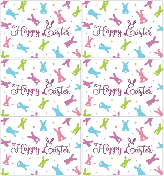 Easter Placemats Set of 6 Easter Rabbit Eggs Plastic Table Mats Easter Bunny Rabbit Place Mats Rustic Vintage Spring Seasonal Table Decoration for Indoor Outdoor Party Kitchen Dining Table