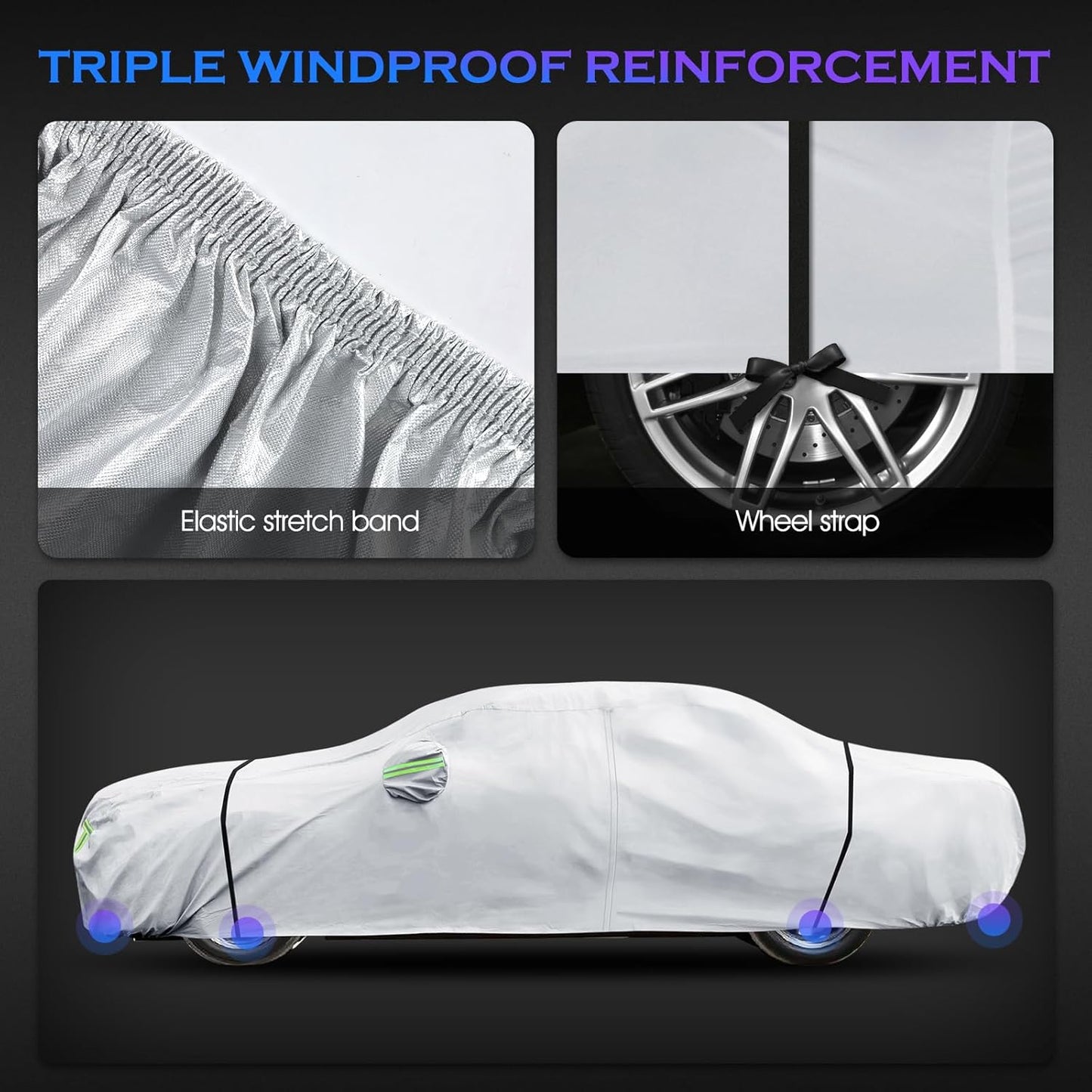 Car Cover Custom Fit for Dodge Challenger 2008-2025,6 Layers Truck Cover Waterproof All Weather for Automobiles,Outdoor Full Exterior Cover,Rain, Sun, Wind Protection,Silver