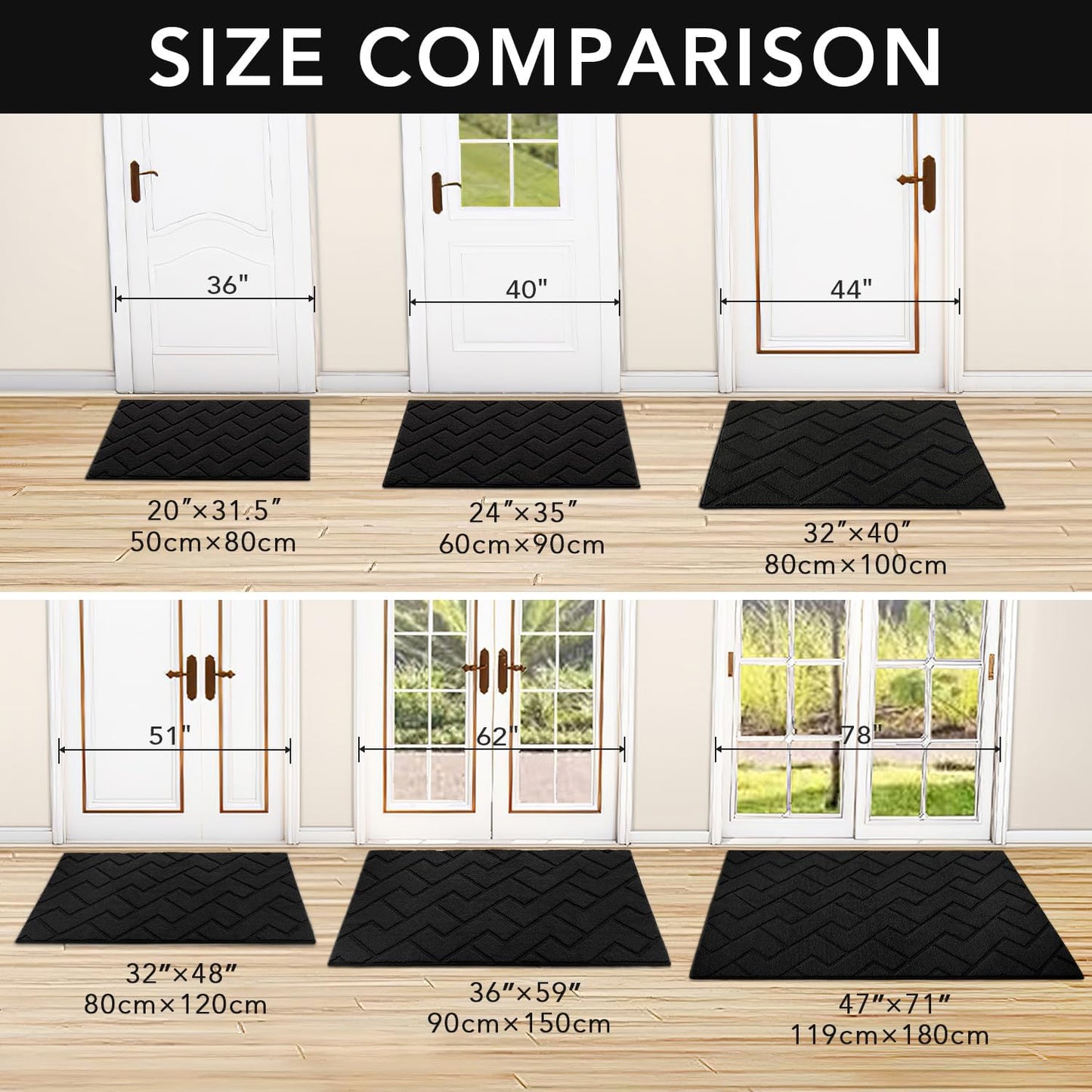 hicorfe Indoor Doormat,Front Back Door Mat Rubber Backing Non Slip Door Mats 20"x59" Absorbent Resist Dirt Entrance Doormat Inside Floor Mats Entryway Washable Low-Profile for Patio,Garden(Black)