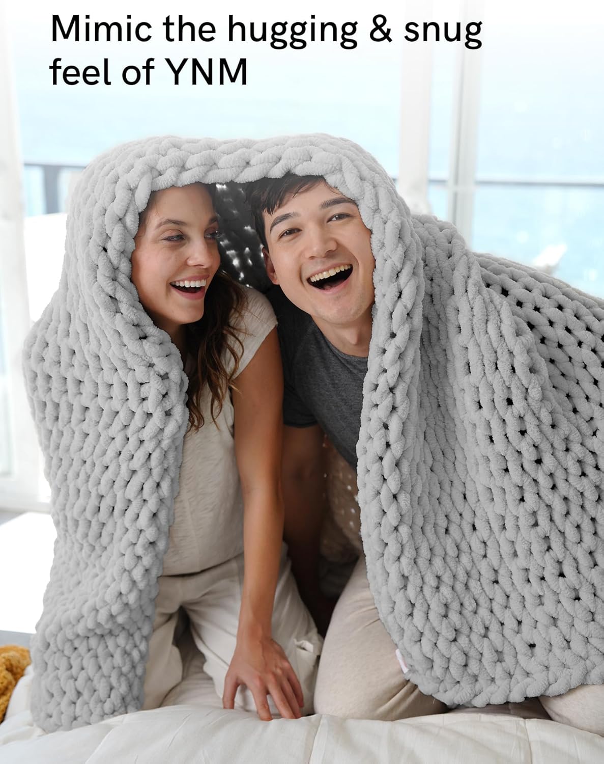 YnM Chunky Throw Blanket, Hand Knitted with Chenille Yarn, Skin Friendly, Ventilated and Breathable, Machine Washable, Home Décor Piece for Couch, Sofa and Bed (Glacier Grey, 30x40 Inch)