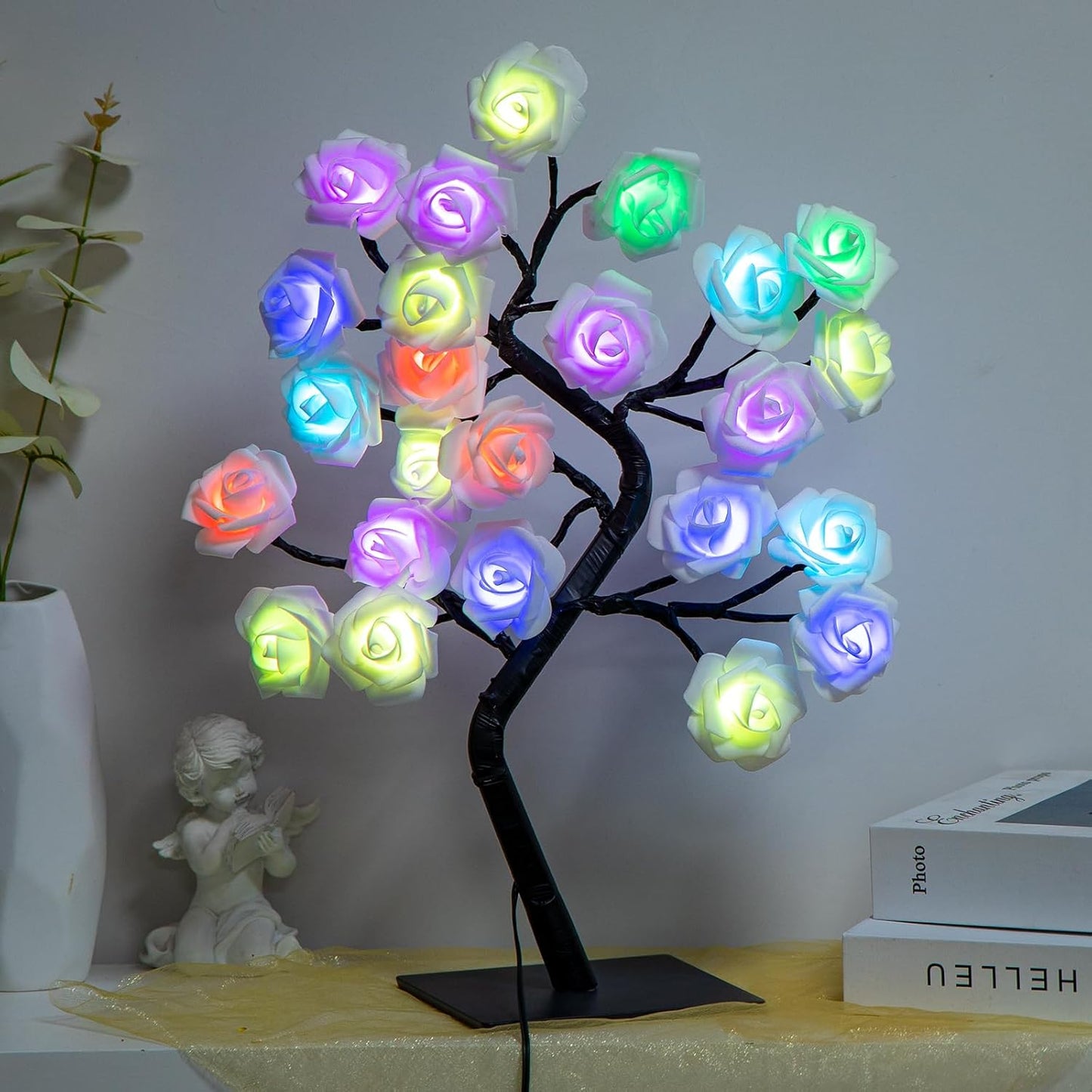 2 Pieces 18 Colors Rose Tree Lamp - Multicolor LED Rose Flower Night Light Pink Flower Lamp Rose Lamp Tabletop Bonsai Tree for Wedding Valentine's Day Decorations Wedding Girls Party Bedroom