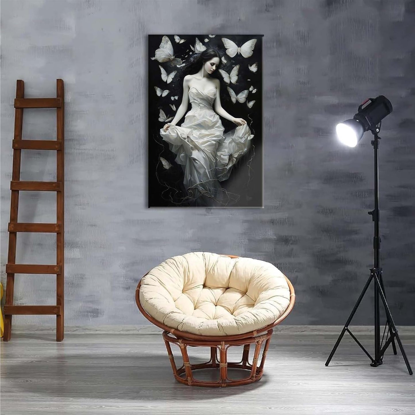 JFHCQJPK Vintage Gothic Feminine Canvas Wall Art Print Butterfly Poster Moody Preppy Wall Art Dark College Decor for Home Bedroom24x36in Frameless