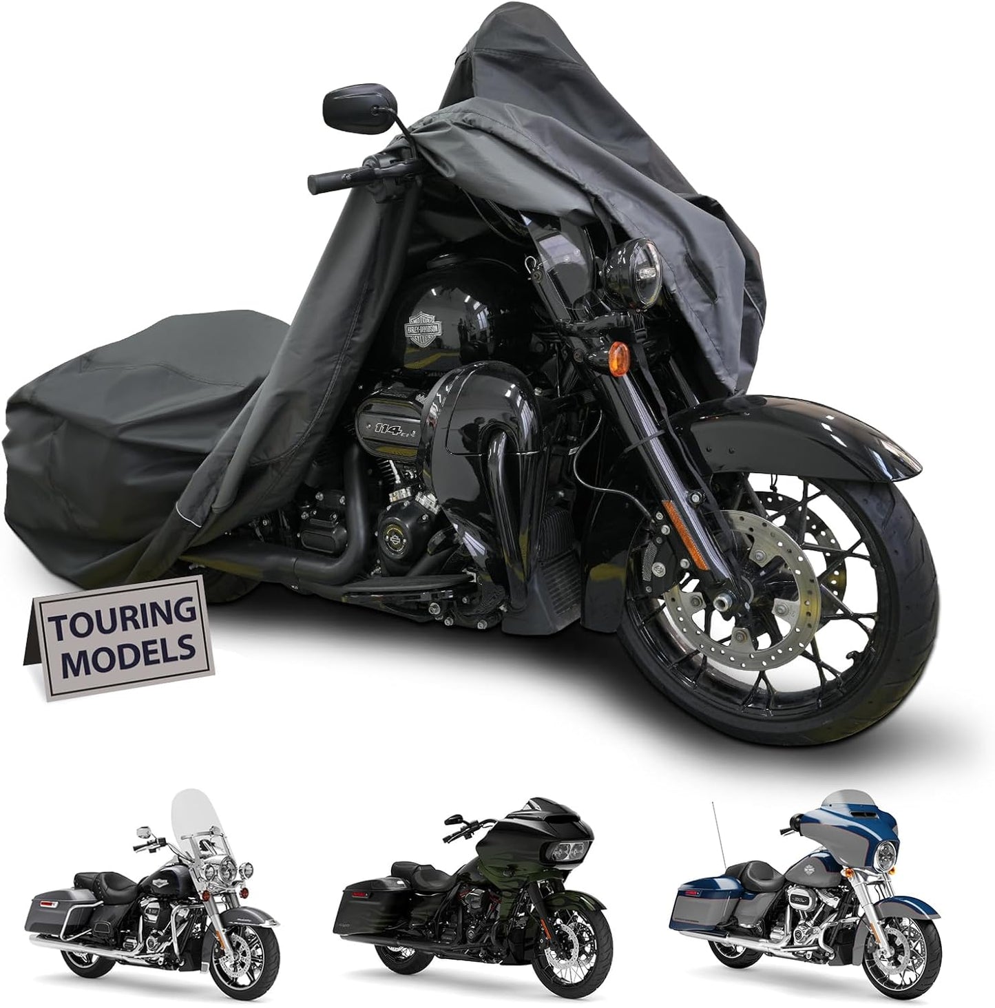 Motorcycle Cover for Harley Davidson Touring Models Road King, Road Glide, Street Glide, Electra Glide, Heritage Classic, Low Rider and More - Waterproof Motorcycle Cover Outdoor Storage