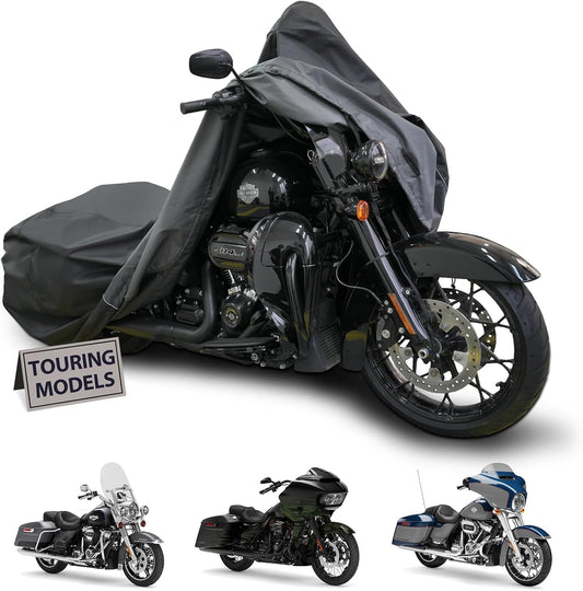 Motorcycle Cover for Harley Davidson Touring Models Road King, Road Glide, Street Glide, Electra Glide, Heritage Classic, Low Rider and More - Waterproof Motorcycle Cover Outdoor Storage