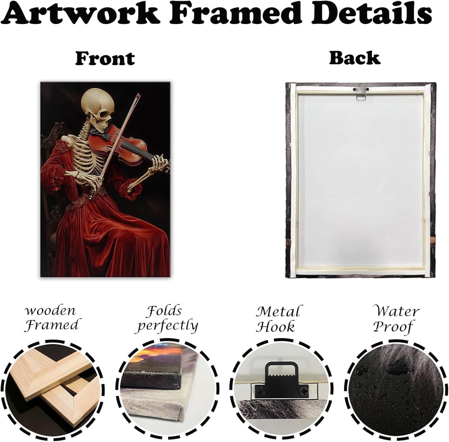 OAAPITI Gothic Skull Violinist Wall Art Macabre Musician Canvas Print Edgy Dark Art Vintage Halloween Decoration for Living Room Bedroom Home Wall Decor(Artwork-9,28"x42")