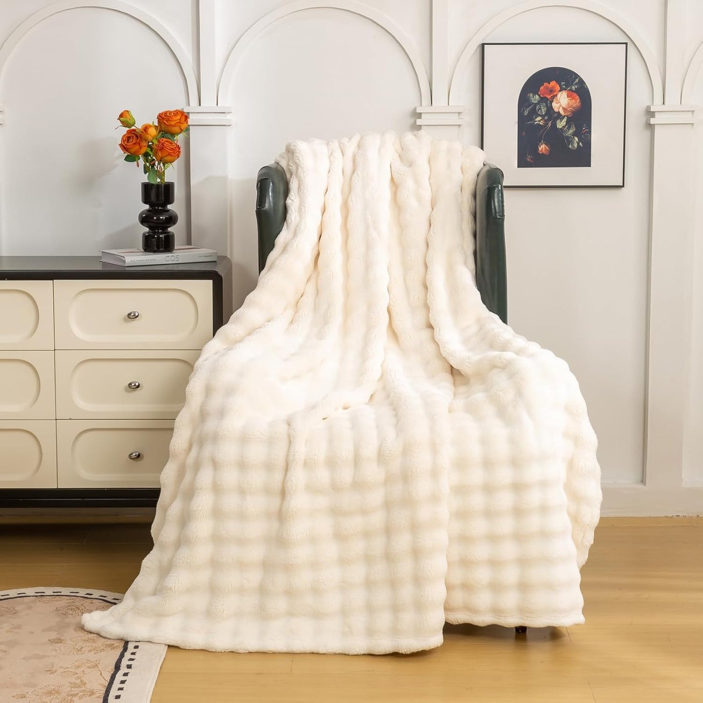 YUSOKI Luxury 3D Bubble Throw Blanket 2lb,All Ages,Home Decoration, (Ivory,50 * 60inches)