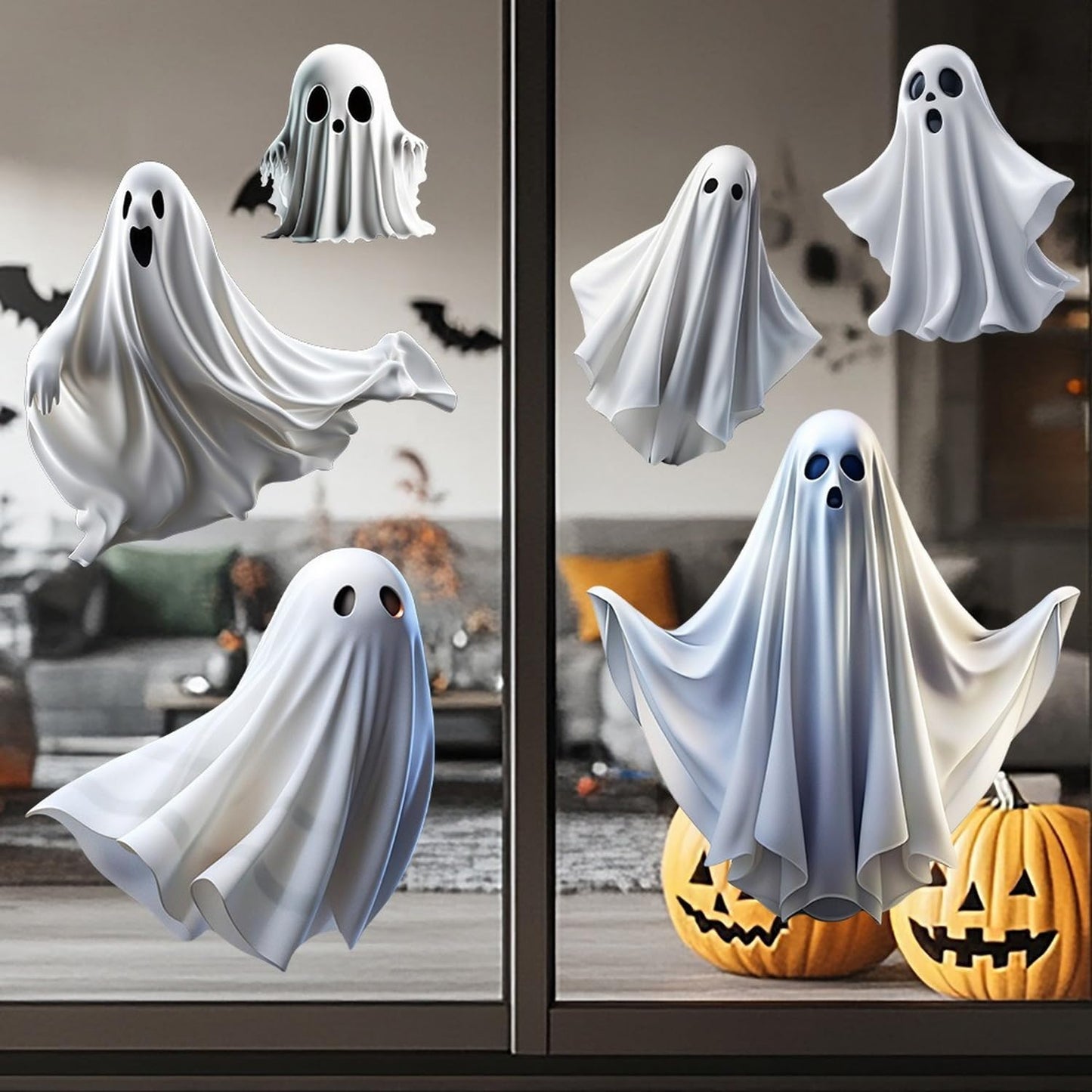 Halloween Ghost Window Clings for Glass 1PCS Static Cling Window Decals Spooky Window Stickers White Removable & Reusable Home School Office Party Decorations