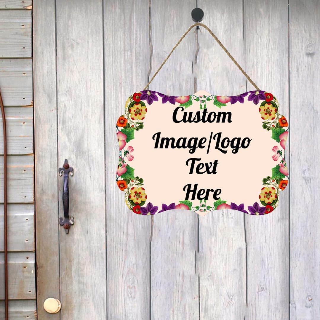 Personalized Wooden Welcome Sign Home Decor Customized Image/Text Hanging Sign Farmhouse Decorations for Home Office 11.2 * 8 Inch