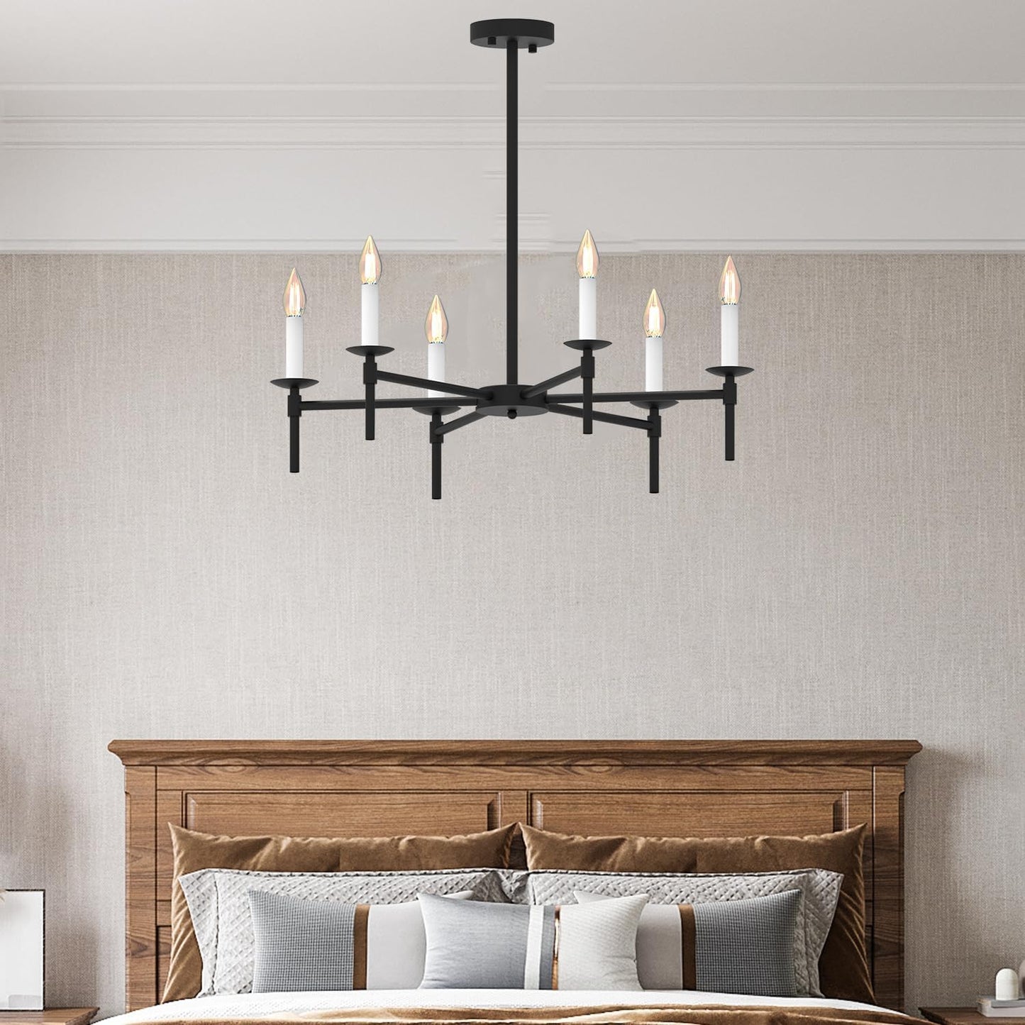 Black LED Chandeliers, Round Candle Hanging Lamp Ceiling, Modern Bedroom Chandelier Light Fixture for Kitchen Island Dining Room Living Room Farmhouse (Black-B 6Lights)