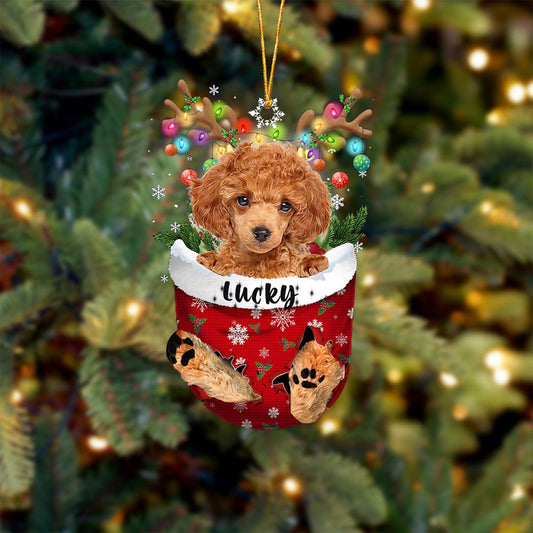 Red Toy Poodle Dog Christmas Ornament, Red Toy Poodle in Snow Pocket Christmas Tree Ornament, Dog Lovers Gift Idea Xmas Decor, Christmas Decorations for Tree, Christmas Ornament Gift for Dog Lovers