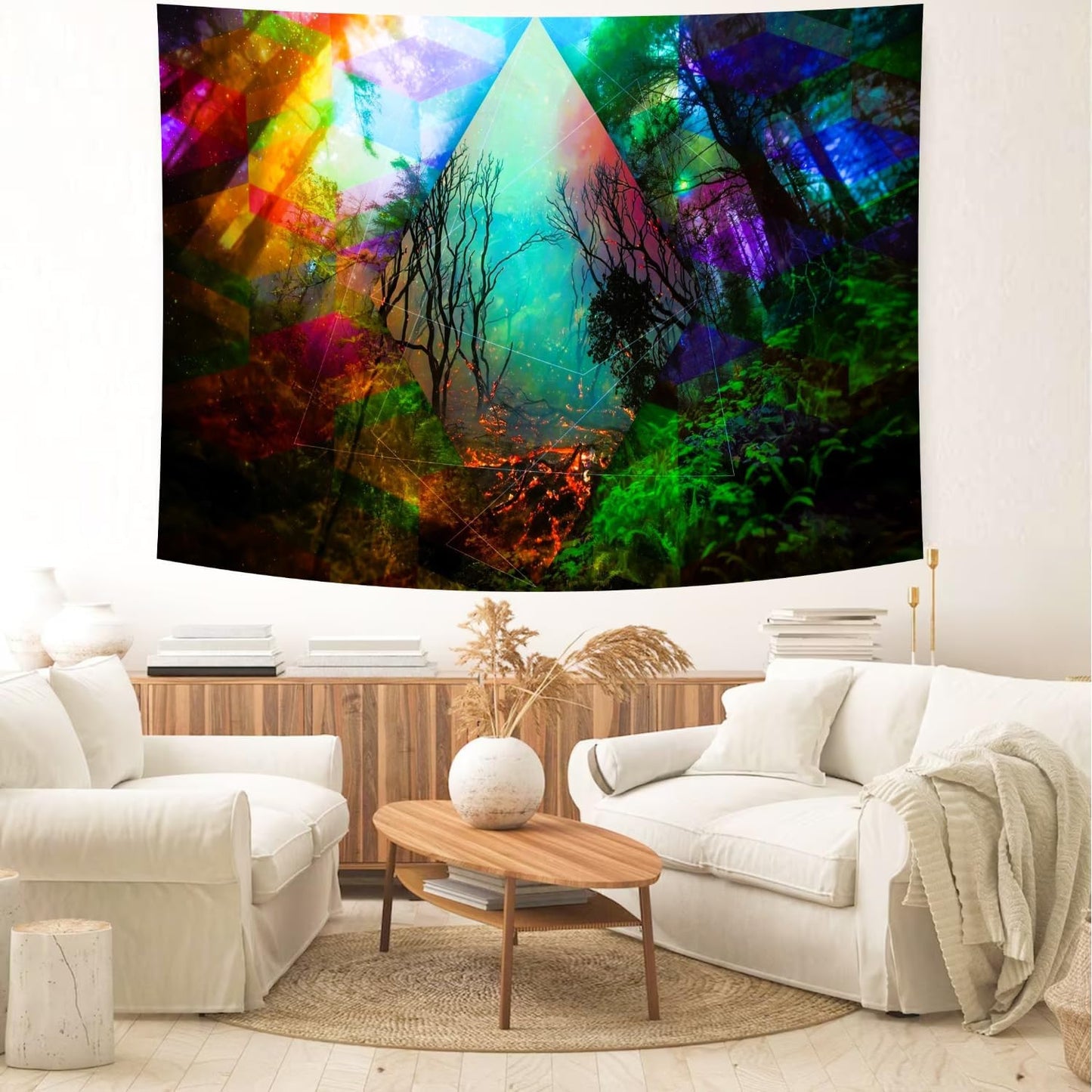 Delur Forest Tapestry Tree of Life Tropical Rainforest Tapestry Wall Hanging Colorful Nature Landscape Mystical Psychedelic Spiritual Headboard for Bedroom Living Room Home Decor (51.2" x 59.1")