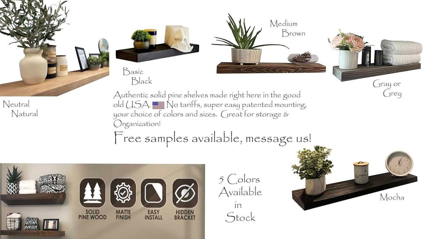 Joel's Antiques 18 Inch Wooden Floating Shelves for Wall - 18x8x2 in - Made of Natural Wood - Short Heavy Duty Rustic Wall Shelves for Bedroom - Perfect for Living Room, Kitchen - Mocha