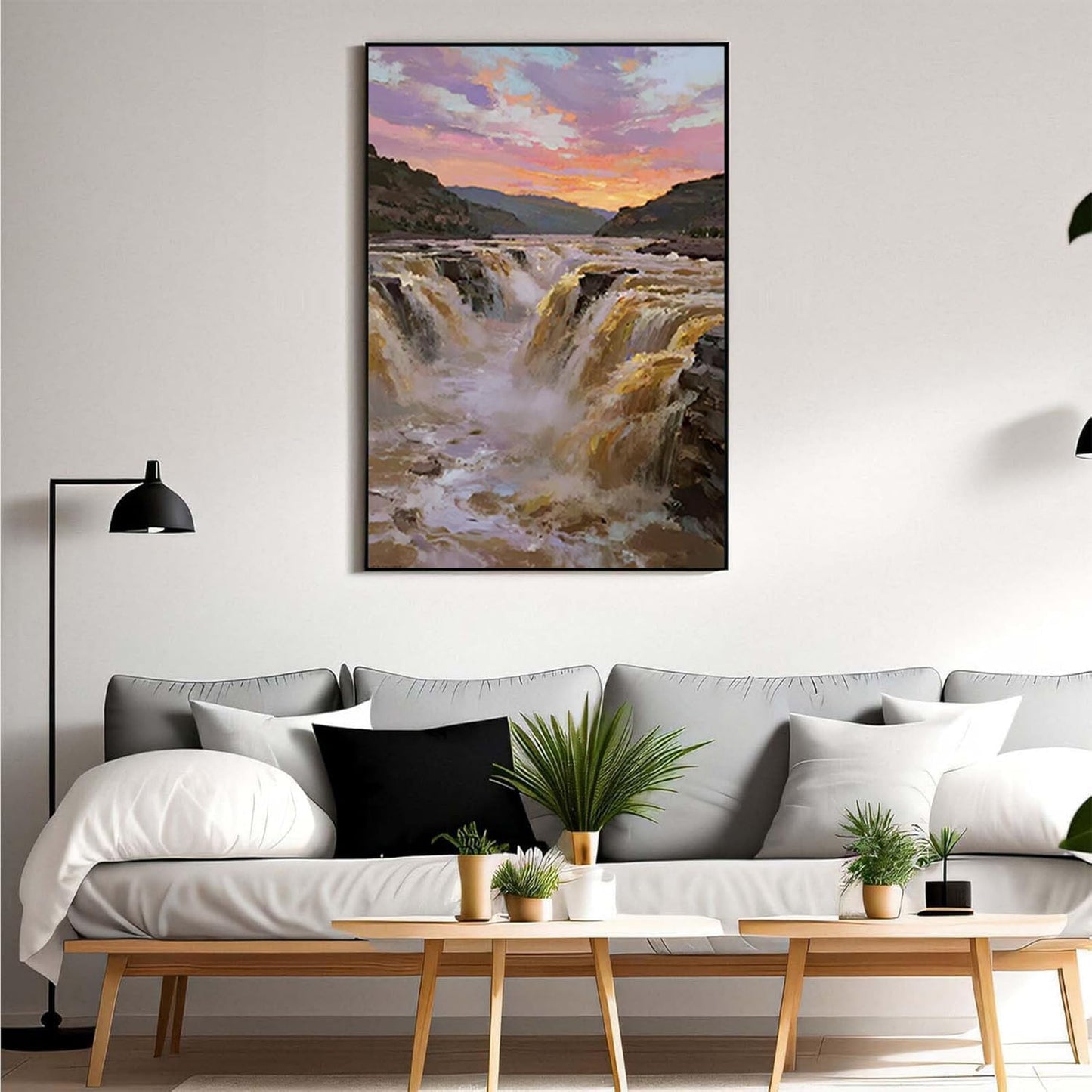The surging waterfall scenery in the canyon is suitable for posting in the living room bedroom and office landscape posters