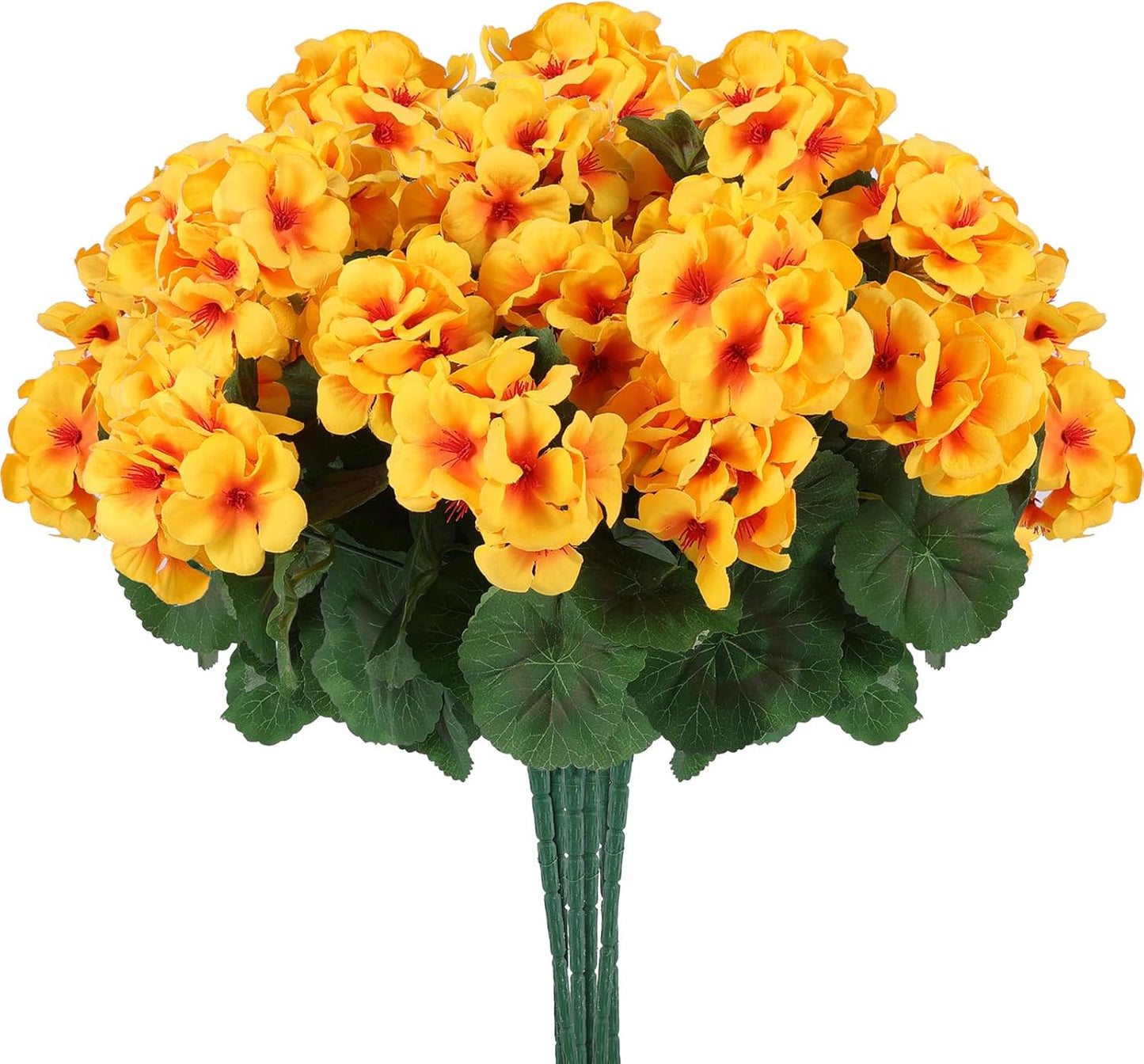 Hananona 12 Pcs Artificial Geranium Flowers for Outdoors Geranium Silk Yellow Flowers Outdoor UV Resistant Garden Plants Faux Fall Flower for Home Kitchen Table Centerpieces Decor (12, Yellow)