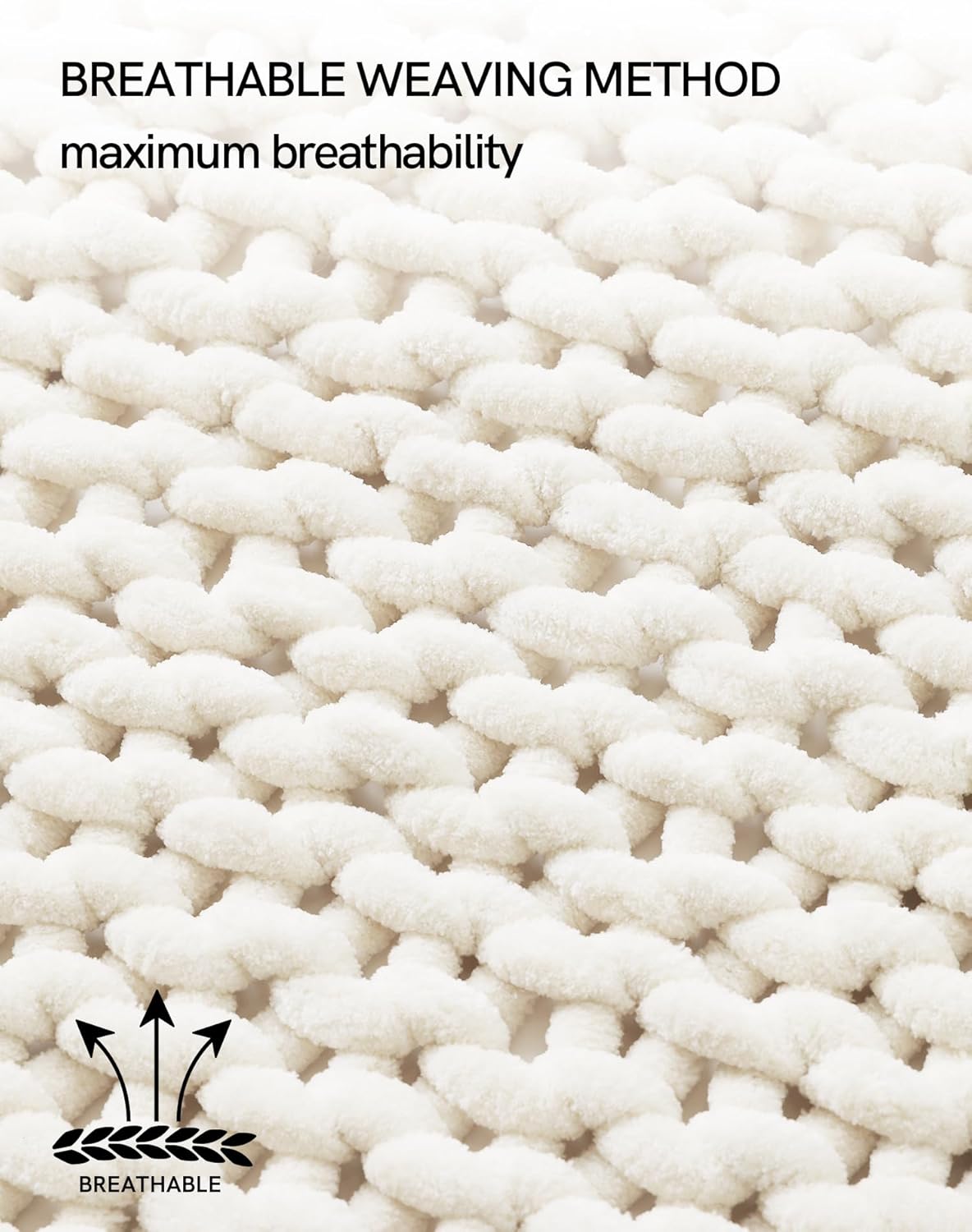 YnM Chunky Throw Blanket, Hand Knitted with Chenille Yarn, Skin Friendly, Ventilated and Breathable, Machine Washable, Home Décor Piece for Couch, Sofa and Bed (Butter Cream, 40x50 Inch)