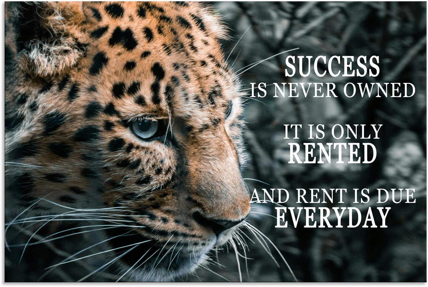 Leopard Canvas Wall Art Success Entrepreneur Quotes Posters Success Is Rented Motivational Wall Decor For Office Living Room Bedroom Office Bathroom Print Framed Ready to Hang [12" W X 18" H]