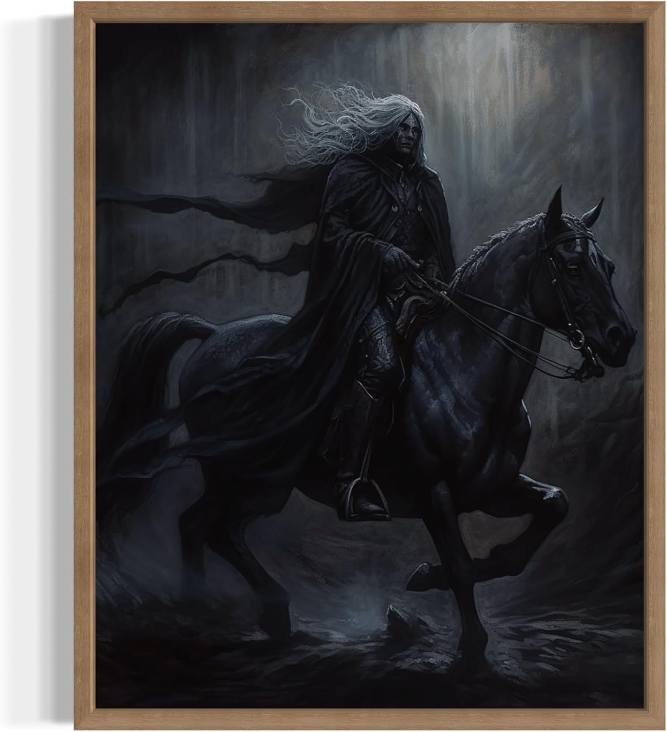 Black Dark Knight Poster Art Print, Halloween Scary Vintage Wall Art Academia Spooky Painting Decoration for Horror Prints, Gothic Posters Bedroom Decor 89 (Black Dark Knight, 11 x 14 inches, Wood Frame)