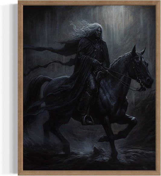 Black Dark Knight Poster Art Print, Halloween Scary Vintage Wall Art Academia Spooky Painting Decoration for Horror Prints, Gothic Posters Bedroom Decor 89 (Black Dark Knight, 11 x 14 inches, Wood Frame)