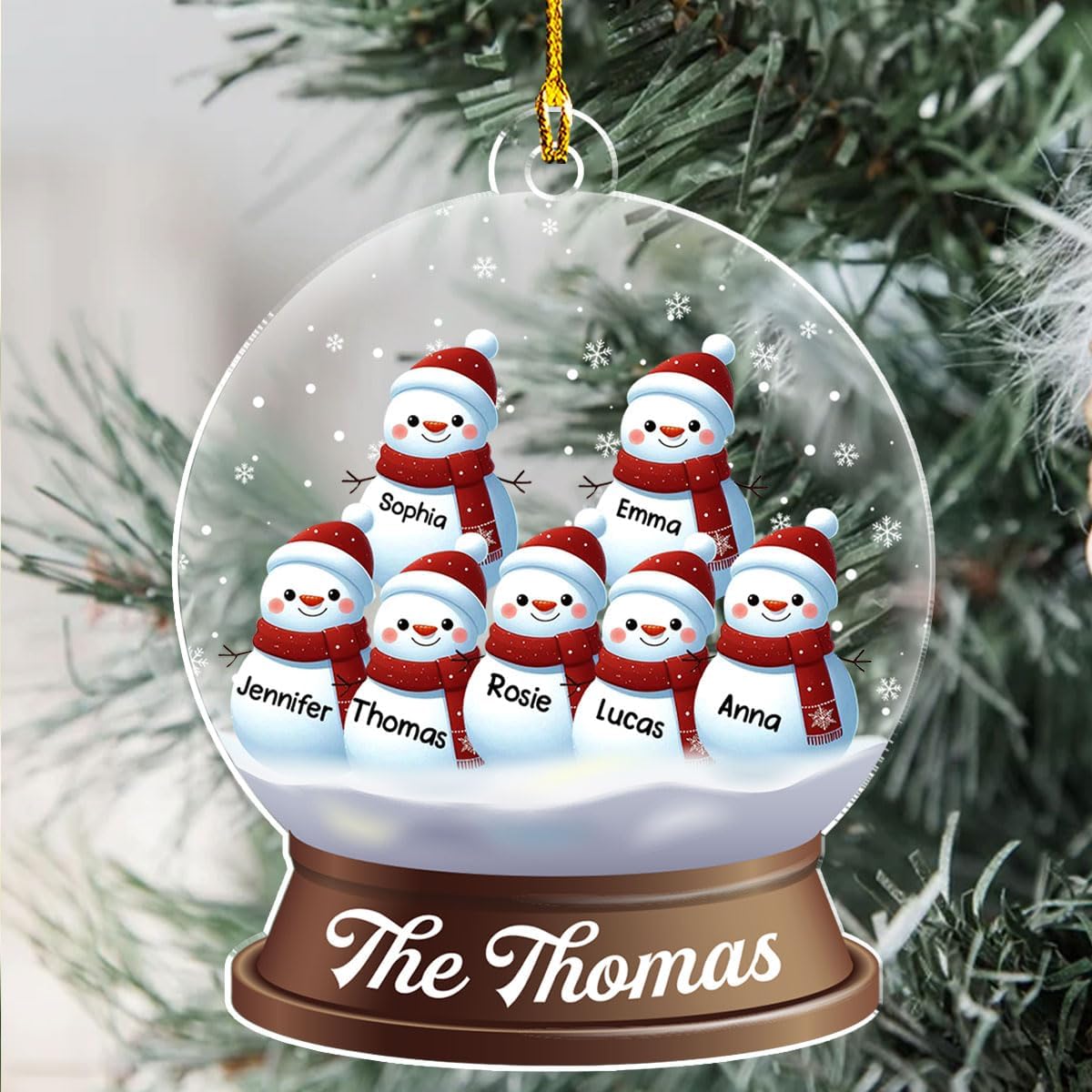 Personalized Family Christmas Acrylic Ornament 2024 - Custom Name Snowman Family Members up to 10 People, Snow Globe Ornament Gifts for Family Tree Decoration (A03, 10 Names)