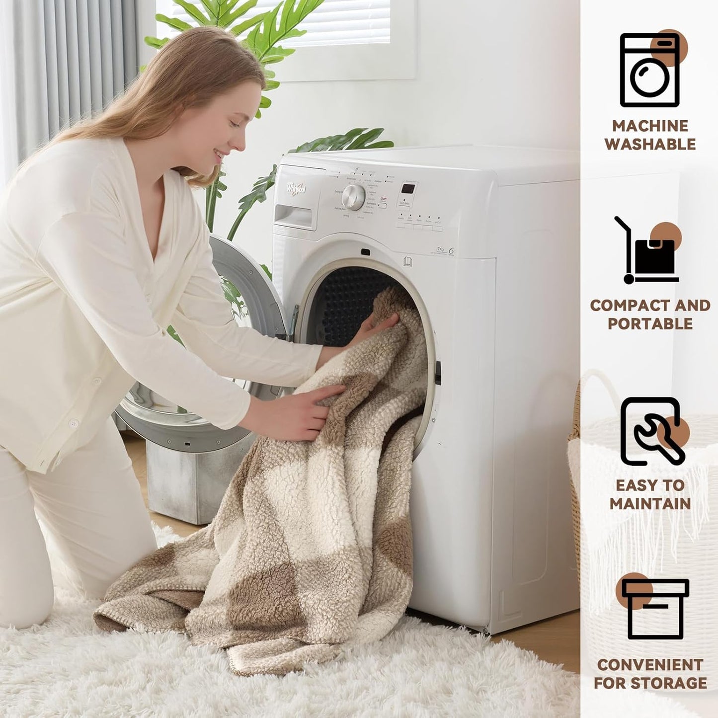 LURKA Checkered Sherpa Fleece Throw Blanket - Extra Thick and Warm Winter Soft Fuzzy Plush Blanket for Couches, Beds & Pets, Khaki, 50x60 Inches