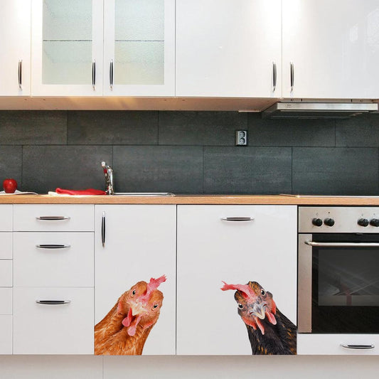 Funny Chicken Wall Decals - Peel & Stick - 2 Hens Head Window Cling - Cute Chicken Window Stickers - Gift Decal