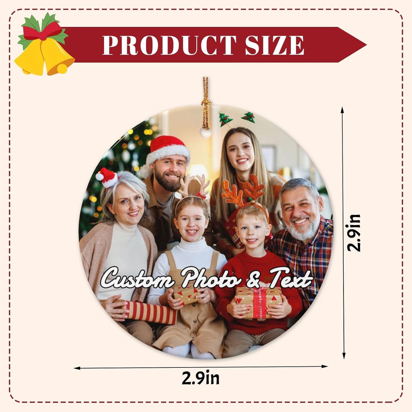 Personalized Christmas Ornaments with Photo 2025 Custom Picture Text Ornaments for Christmas,Double-Sided Ceramic Customized Xmas Tree Decor for Family Couples Dogs,Round