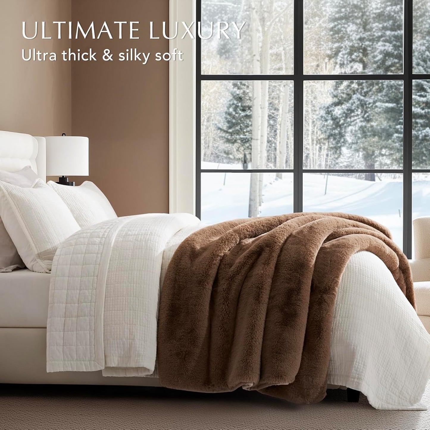 Luxury Soft Faux Chinchilla Fur Throw Blanket for Couch, Warm Thick Heavy Winter Throw Blanket 1220GSM for Bed, Fluffy Cozy Mink Blanket with Reversible Velvet, Tawny Mink, 60"x80"